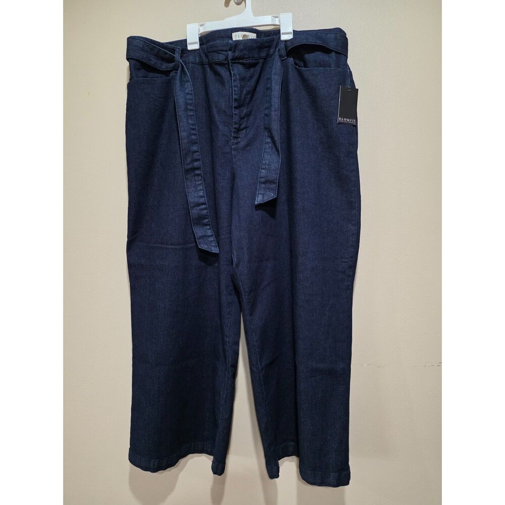 Eloquii Denim Tie Waist Wide Leg Crop Jeans Dark Wash 16S NWT Plus Size - Picture 2 of 8